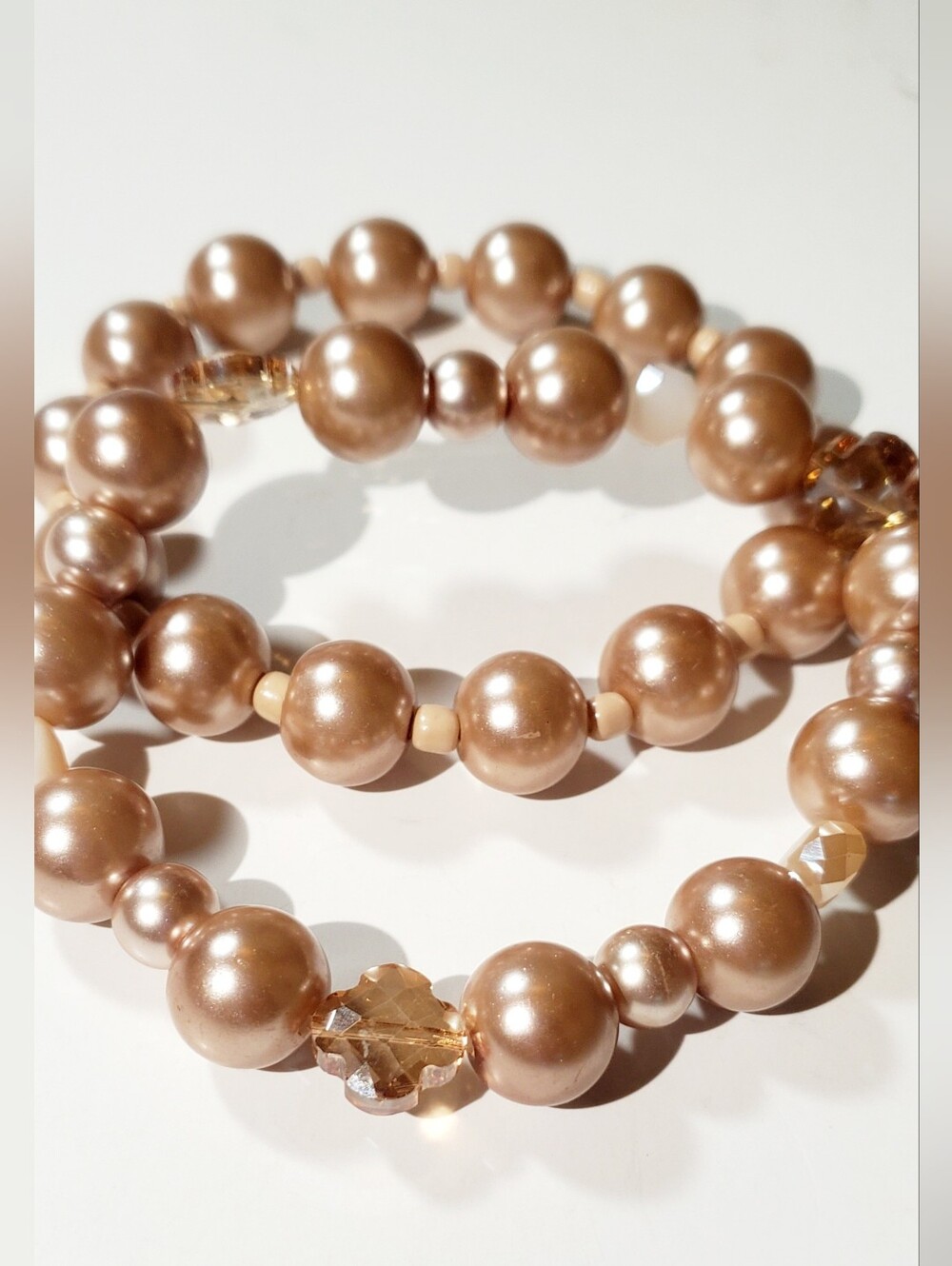 Elegant Glass Pearl Inspired Bead Stretch Bracelet - Champagne Tone